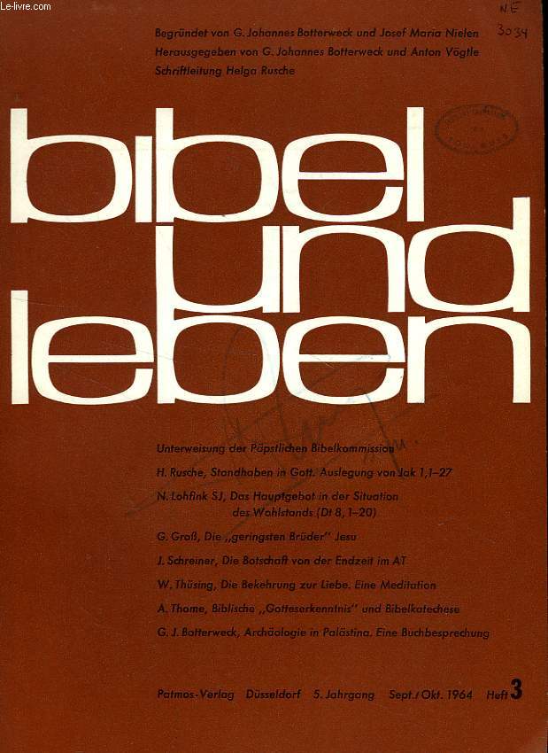 BIBEL UND LEBEN, 5. JAHRGANG, HEFT 3, SEPT.-OKT. 1964