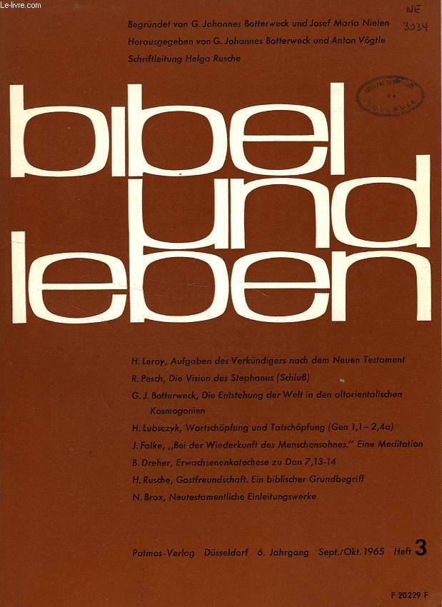 BIBEL UND LEBEN, 6. JAHRGANG, HEFT 3, SEPT.-OKT. 1965