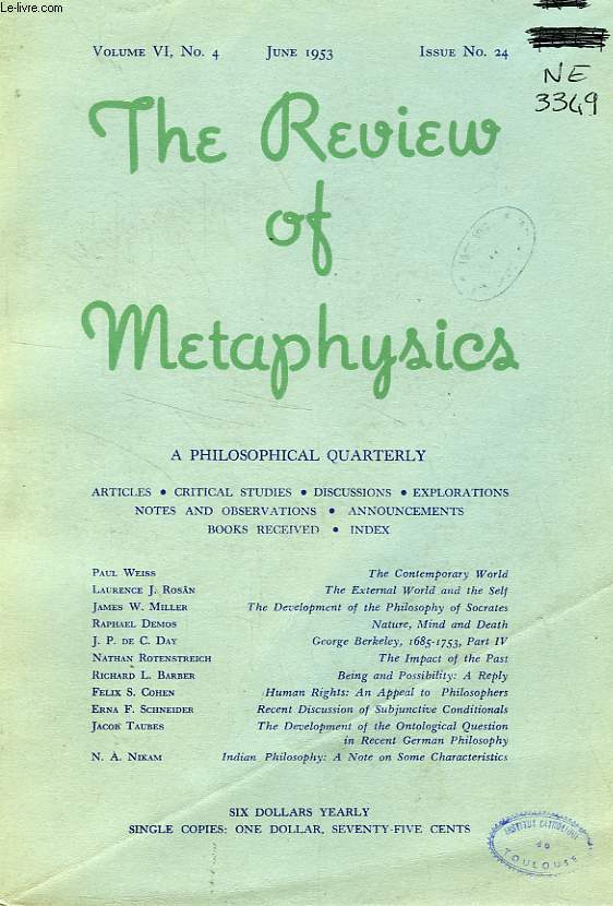 THE REVIEW OF METAPHYSICS, VOL. VI, N 4 (24), JUNE 1953