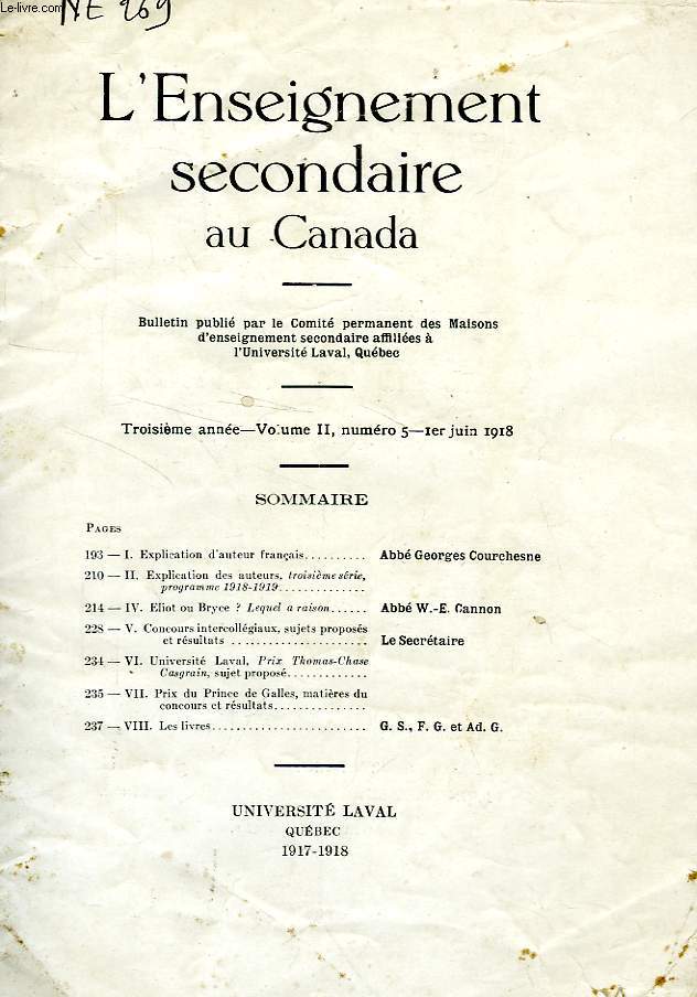 L'ENSEIGNEMENT SECONDAIRE AU CANADA, 3e ANNEE, VOL. II, N 5, JUIN 1918