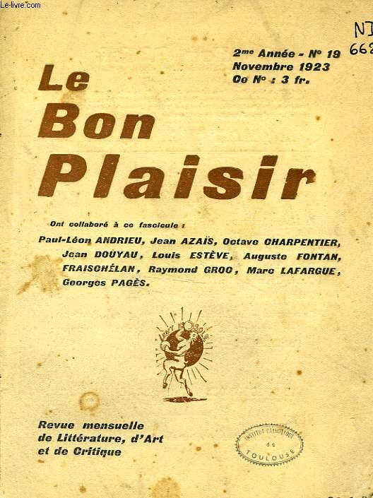 LE BON PLAISIR, 2e ANNEE, N 19, NOV. 1923