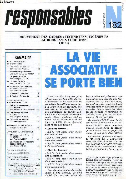 RESPONSABLES, N 182, JAN. 1987