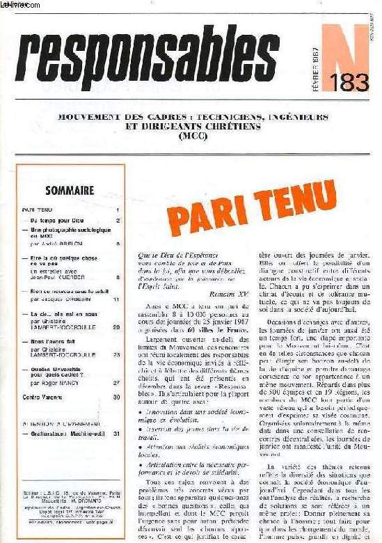 RESPONSABLES, N 183, FEV. 1987