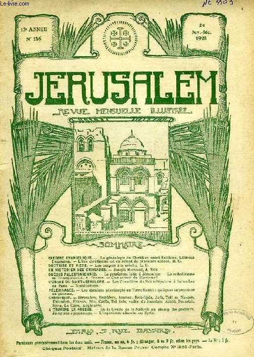 JERUSALEM, 23e ANNEE, N 146, NOV.-DEC. 1928, REVUE MENSUELLE ILLUSTREE