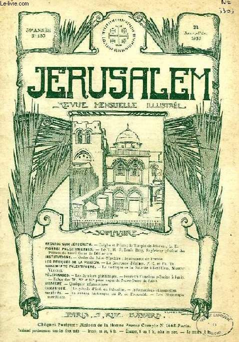 JERUSALEM, 30e ANNEE, N 183, JAN.-FEV. 1935, REVUE MENSUELLE ILLUSTREE