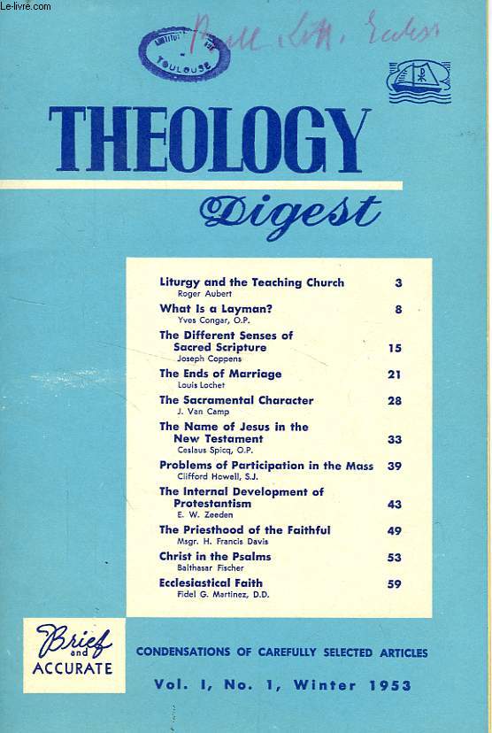 THEOLOGY DIGEST, WINTER 1953