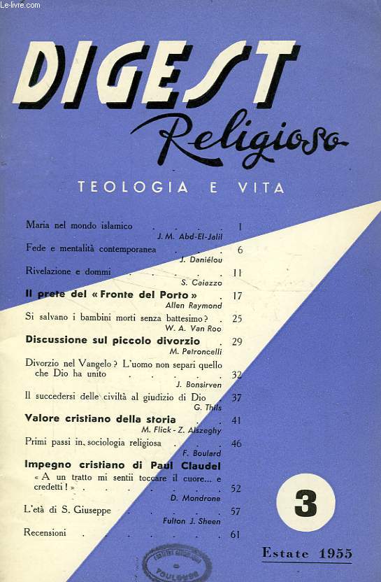 DIGEST RELIGIOSO, TEOLOGIA E VITA, N 3, ESTATE 1955
