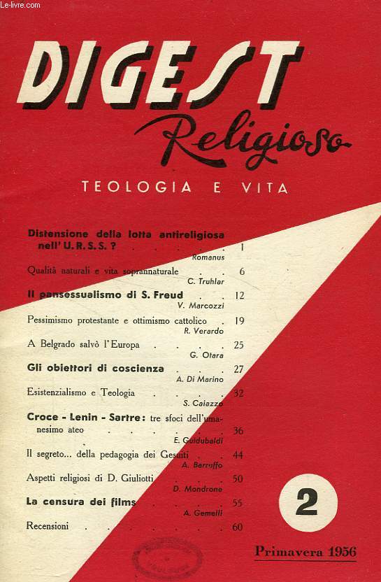 DIGEST RELIGIOSO, TEOLOGIA E VITA, N 2, PRIMAVERA 1956