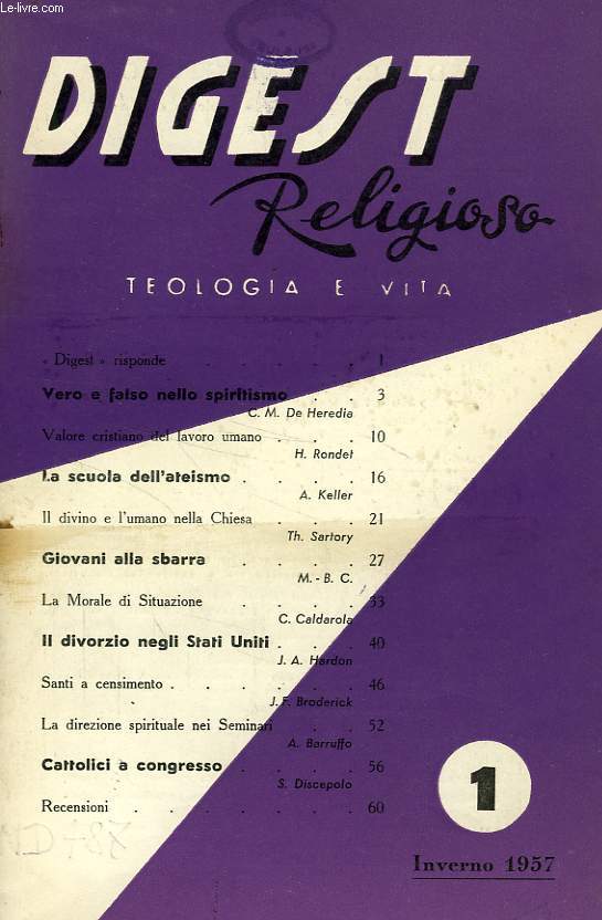 DIGEST RELIGIOSO, TEOLOGIA E VITA, N 1, INVERNO 1957