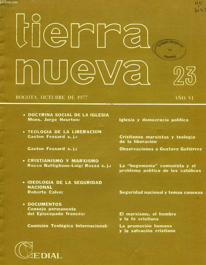 TIERRA NUEVA, AO VI, N 23, OCT. 1977, ESTUDIOS SOCIO-TEOLOGICOS EN AMERICA LATINA