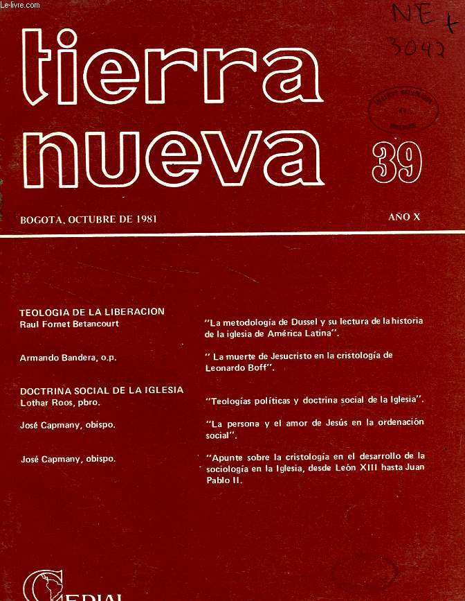 TIERRA NUEVA, AO X, N 39, OCT. 1981, ESTUDIOS SOCIO-TEOLOGICOS EN AMERICA LATINA