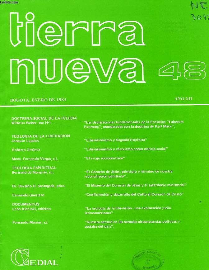 TIERRA NUEVA, AO XII, N 48, ENERO 1984, ESTUDIOS SOCIO-TEOLOGICOS EN AMERICA LATINA