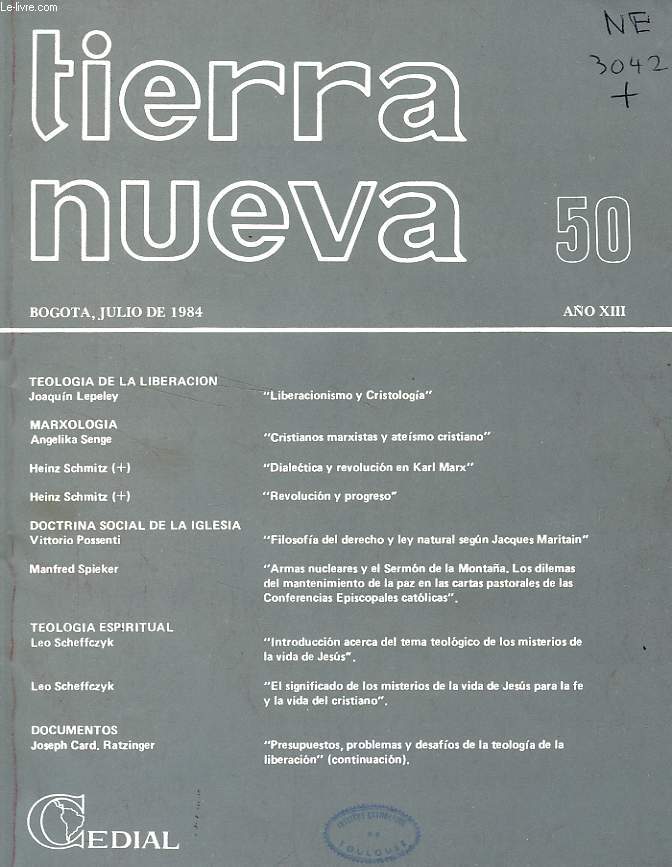 TIERRA NUEVA, AO XIII, N 50, JULIO 1984, ESTUDIOS SOCIO-TEOLOGICOS EN AMERICA LATINA
