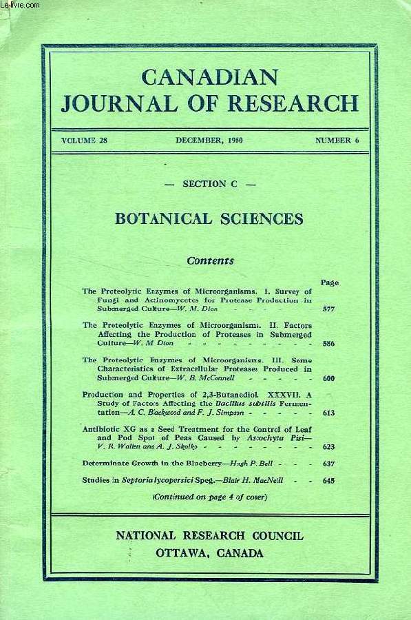 CANADIAN JOURNAL OF RESEARCH, VOL. 28, N 6, DEC. 1950, SECTION C, BOTANICAL SCIENCES