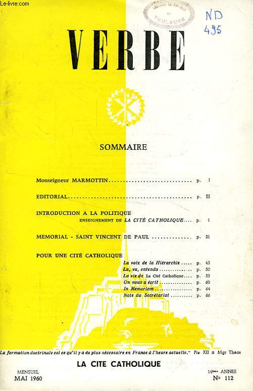 VERBE, 14e ANNEE, N 112, MAI 1960