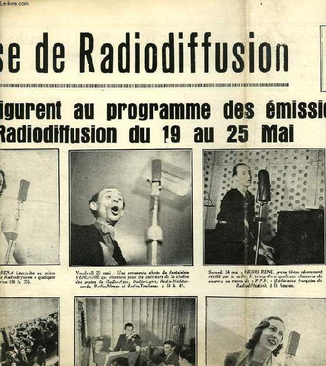FEDERATION FRANCAISE DE RADIODIFFUSION, PROGRAMMES DE LA SEMAINE DU 19 AU 25 MAI 1941