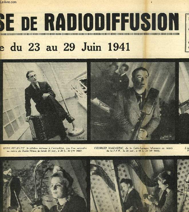 FEDERATION FRANCAISE DE RADIODIFFUSION, PROGRAMMES DE LA SEMAINE DU 23 AU 29 JUIN 1941