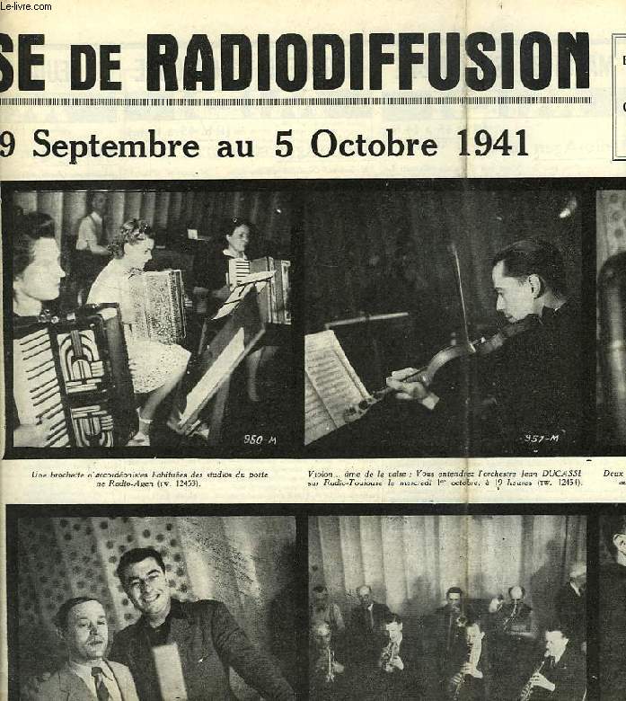 FEDERATION FRANCAISE DE RADIODIFFUSION, PROGRAMMES DE LA SEMAINE DU 29 SEPT. AU 5 OCT. 1941