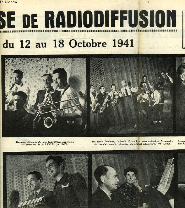 FEDERATION FRANCAISE DE RADIODIFFUSION, PROGRAMMES DE LA SEMAINE DU 12 AU 18 OCT. 1941