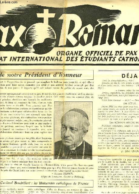 PAX ROMANA, ANNEE I, N 3, JAN. 1936, ORGANE OFFICIEL DE PAX ROMANA, SECRETARIAT INTERNATIONAL DES ETUDIANTS CATHOLIQUES