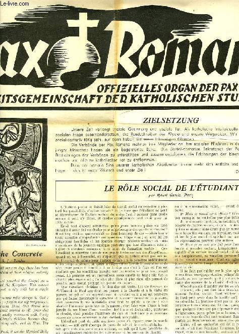 PAX ROMANA, JAHR I., Nr. 6, APRIL 1936, OFFIZIELLES ORGAN DER PAX ROMANA, WELT-ARBEITSGEMEINSCHAFT DER KATHOLISCHEN STUDENTEN