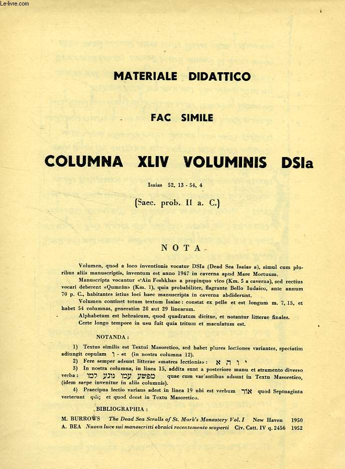 MATERIALE DICATTICO, FAC SIMILE COLUMNA XLIV VOLUMINIS DSIa