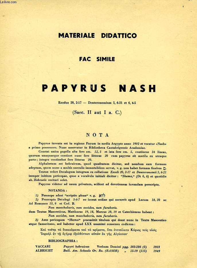 MATERIALE DIDATTICO, FAC SIMILE PAPYRUS NASH