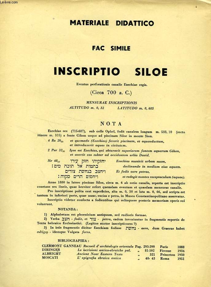 MATERIALE DIDATTICO, FAC SIMILE INSCRIPTIO SILOE