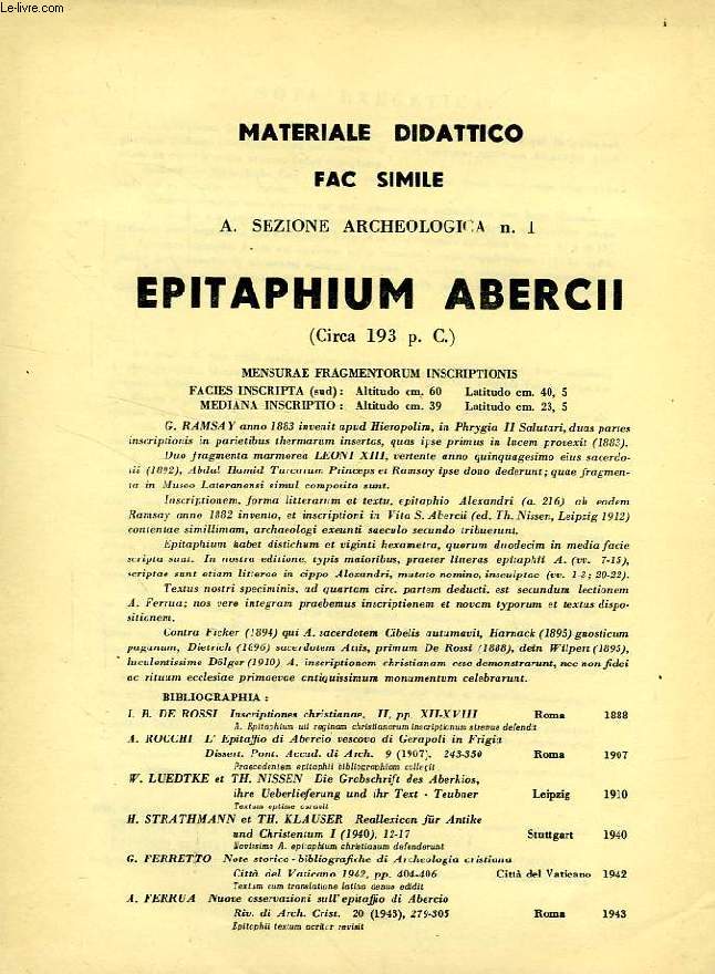 MATERIALE DIDATTICO, FAC SIMILE A. SEZIONE ARCHEOLOGICA n. 1, EPITAPHIUM ABERCII