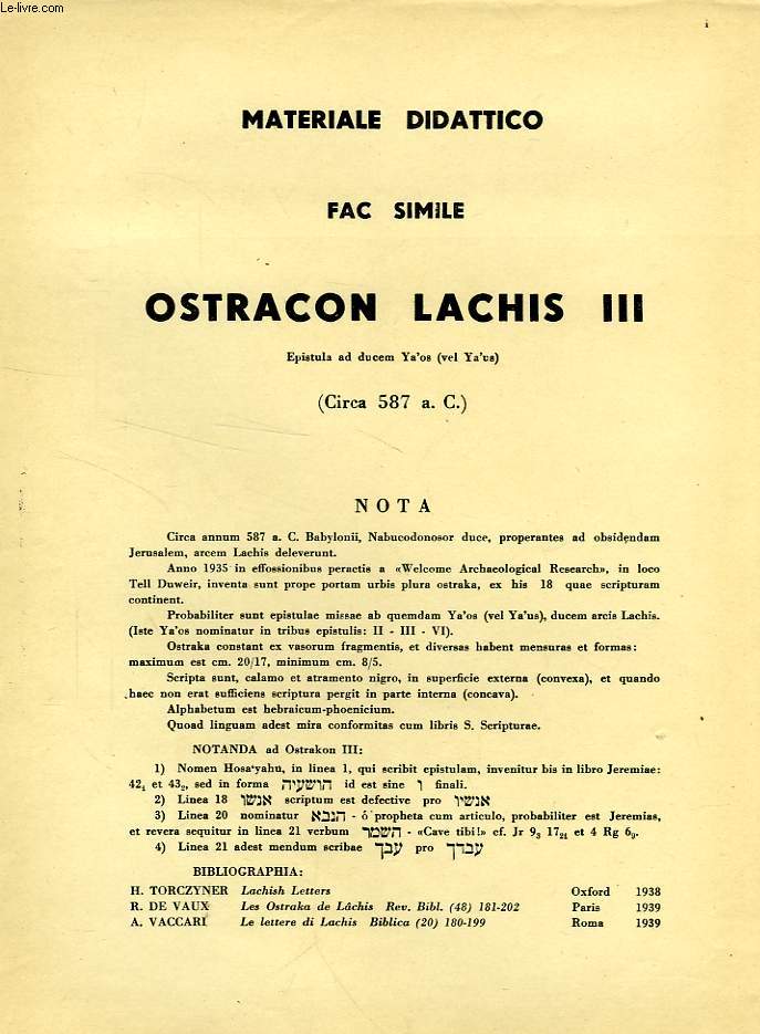 MATERIALE DIDATTICO, FAC SIMILE OSTRACON LACHIS III
