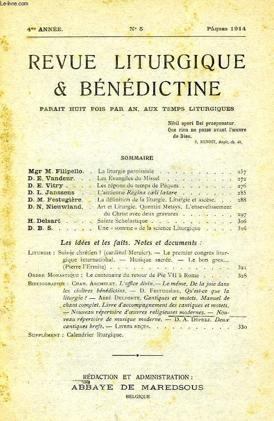REVUE LITURGIQUE & BENEDICTINE, IIe SERIE, 4e ANNEE, N 5, PQUES 1914