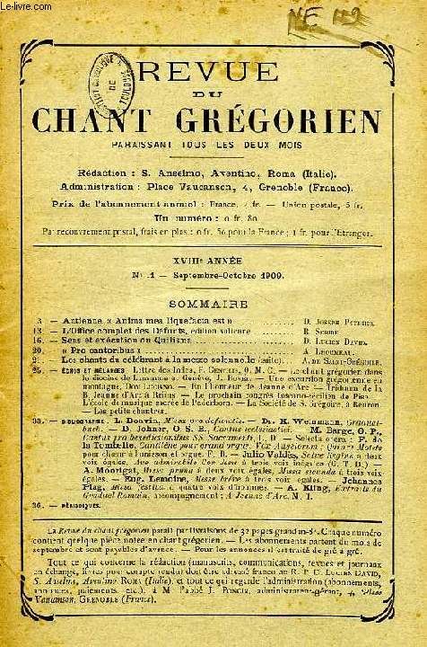 REVUE DU CHANT GREGORIEN, XVIIIe ANNEE, N 1, SEPT.-OCT. 1909
