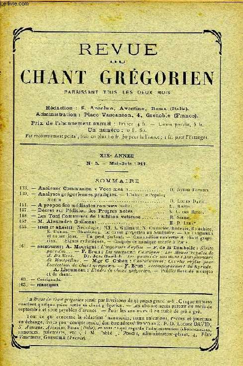 REVUE DU CHANT GREGORIEN, XIXe ANNEE, N 5, MAI-JUIN 1911
