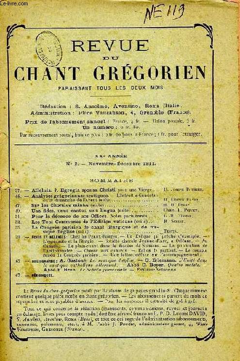 REVUE DU CHANT GREGORIEN, XXe ANNEE, N 2, NOV.-DEC. 1911