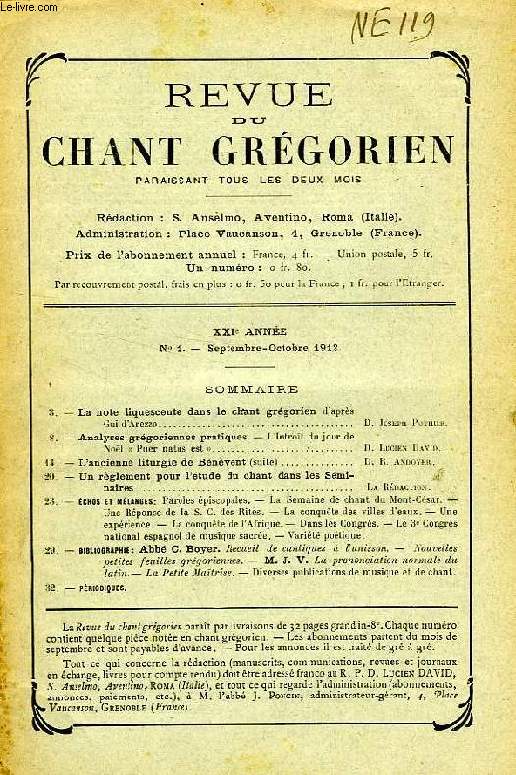 REVUE DU CHANT GREGORIEN, XXIe ANNEE, N 1, SEPT.-OCT. 1912