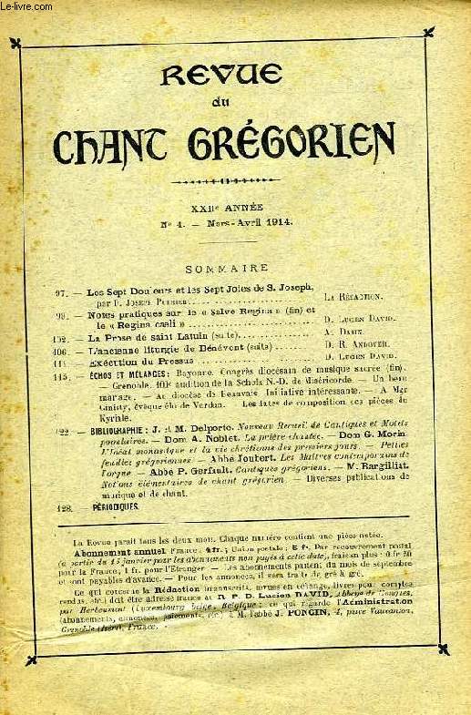 REVUE DU CHANT GREGORIEN, XXIIe ANNEE, N 4, MARS-AVRIL 1914