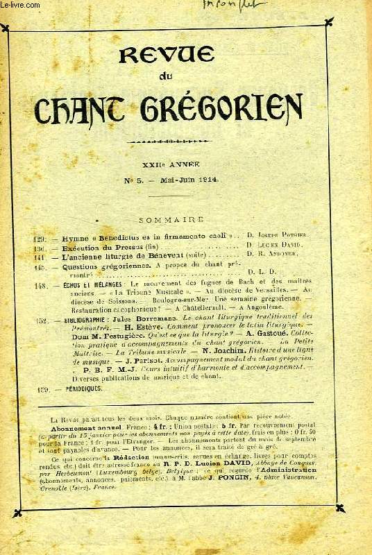 REVUE DU CHANT GREGORIEN, XXIIe ANNEE, N 5, MAI-JUIN 1914