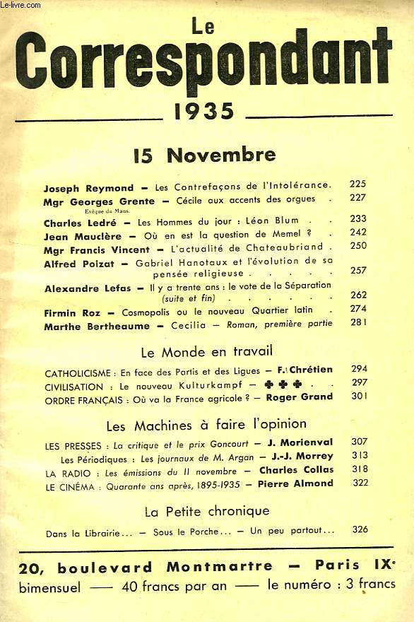 LE CORRESPONDANT, 15 NOV. 1935