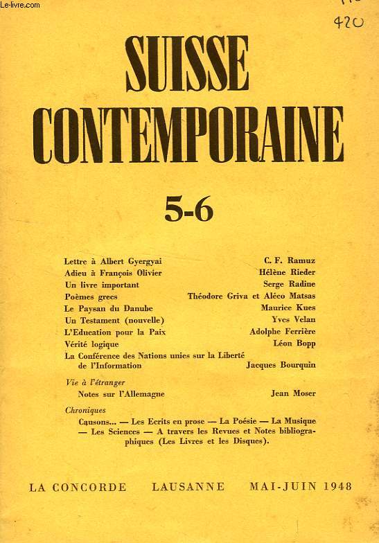 SUISSE CONTEMPORAINE, N 5-6, MAI-JUIN 1948