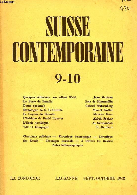 SUISSE CONTEMPORAINE, N 9-10, SEPT.-OCT. 1948