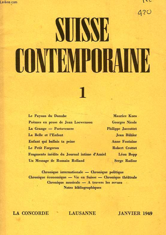 SUISSE CONTEMPORAINE, N 1, JAN. 1949