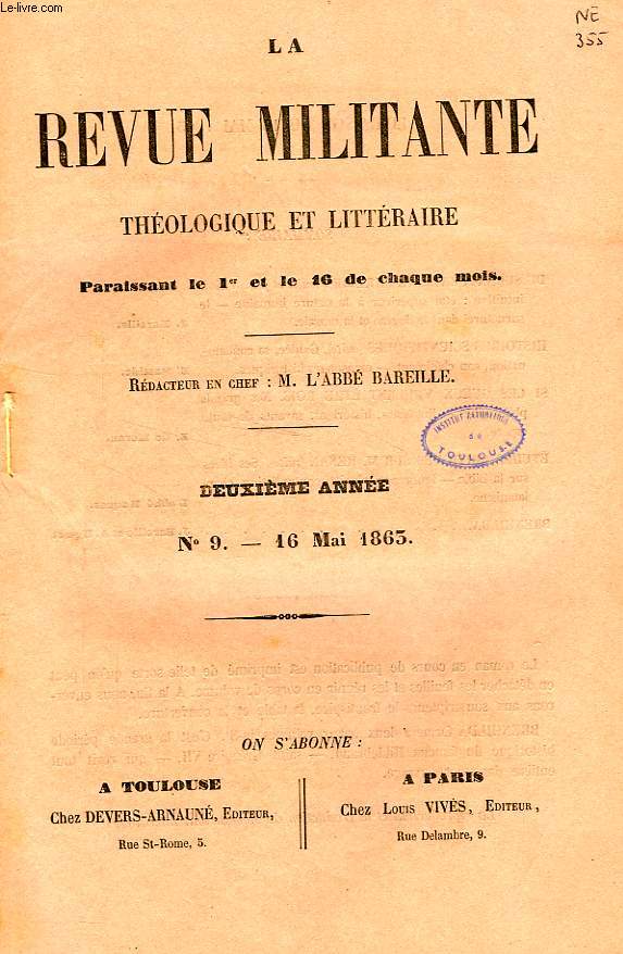 LA REVUE MILITANTE, THEOLOGIQUE ET LITTERAIRE, 2e ANNEE, N 9, 16 MAI 1863