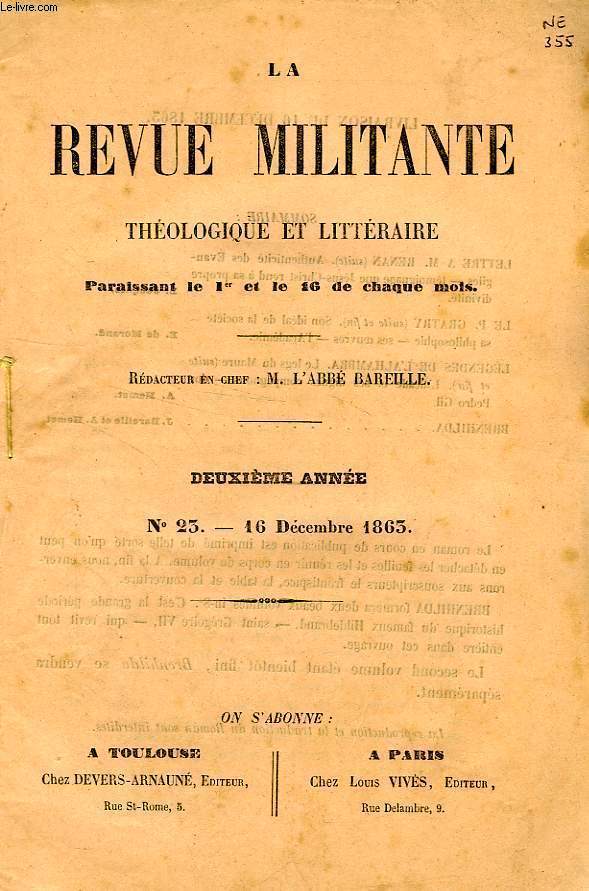 LA REVUE MILITANTE, THEOLOGIQUE ET LITTERAIRE, 2e ANNEE, N 23, 16 DEC. 1863