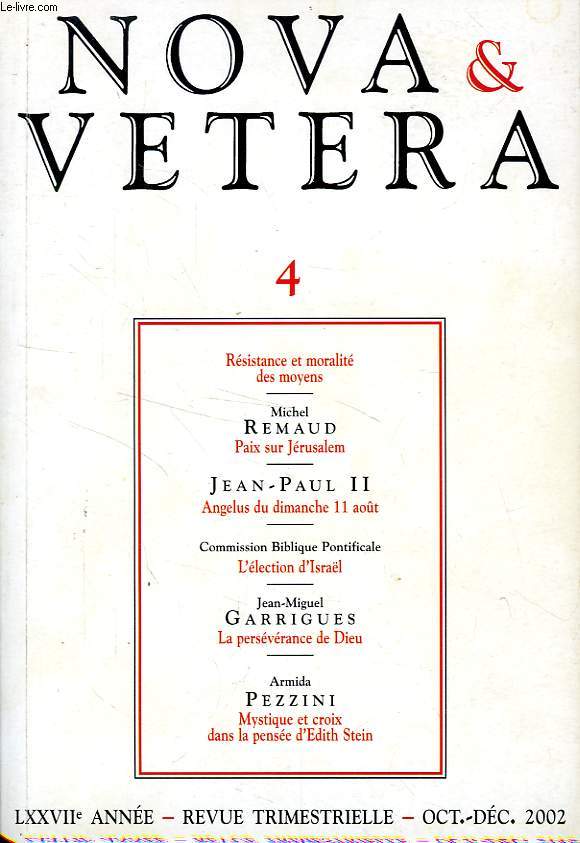 NOVA & VETERA, LXXVIIe ANNEE, N 4, OCT.-DEC. 2001