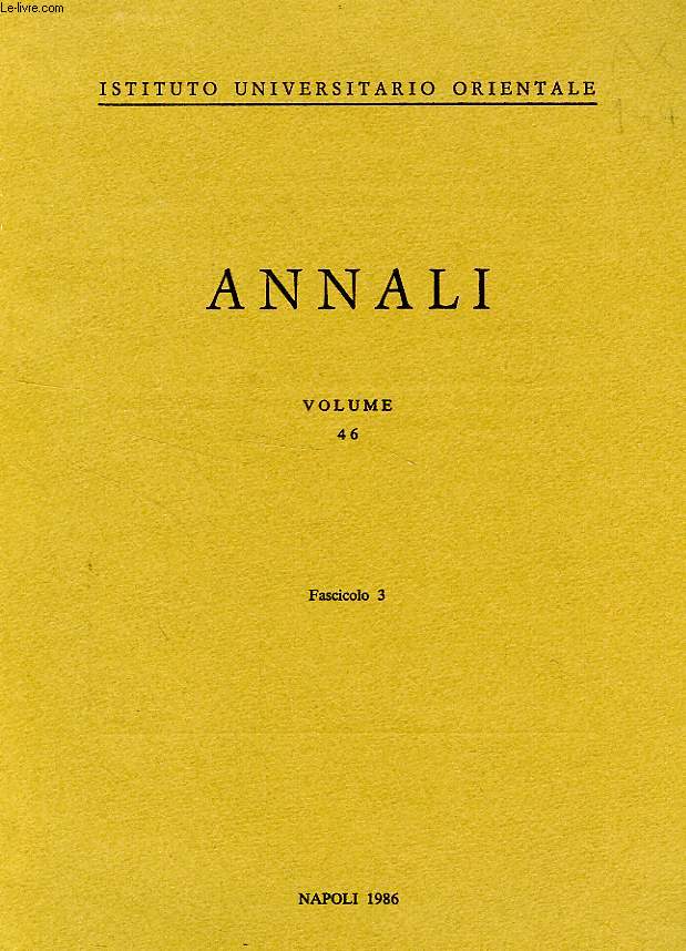 ISTITUTO UNIVERSITARIO ORIENTALE, ANNALI, VOL. 46, FASC. 3