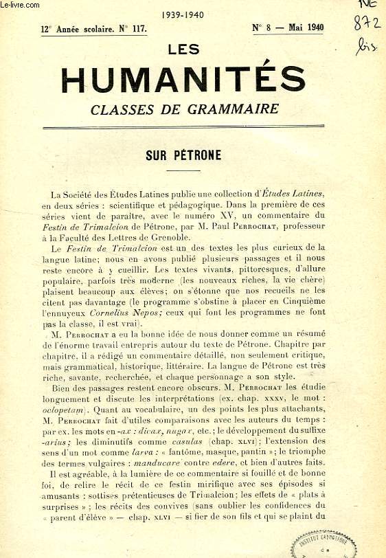 LES HUMANITES, CLASSES DE GRAMMAIRE, 12e ANNEE, N 117, MAI 1940