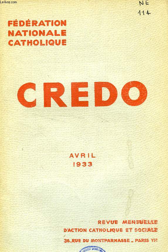 CREDO, AVRIL 1933