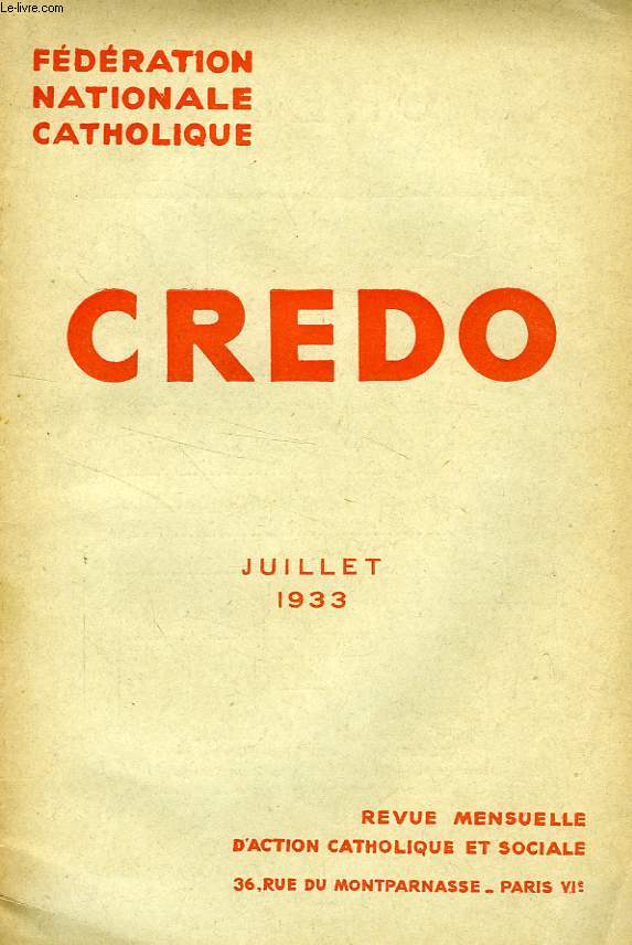 CREDO, JUILLET 1933