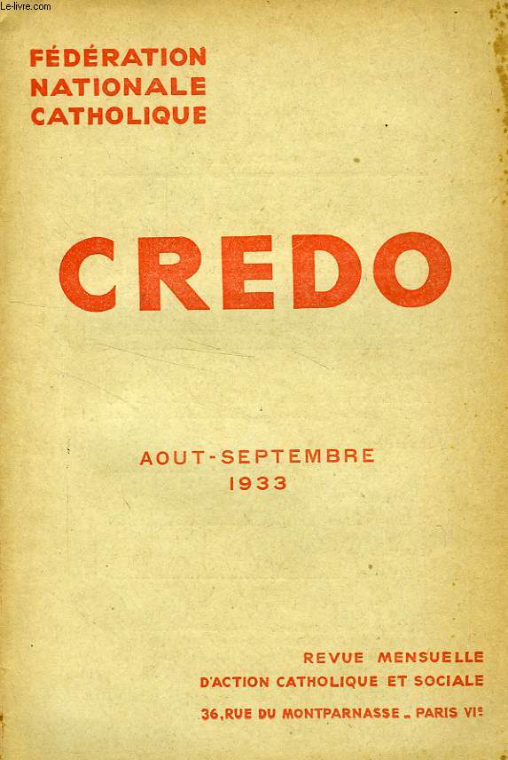 CREDO, AOUT-SEPT. 1933