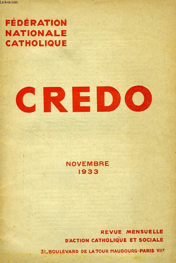 CREDO, NOV. 1933